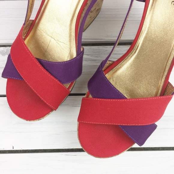 Kate Spade Red Purple Strappy Platform Sandals 8 - Picture 3 of 8